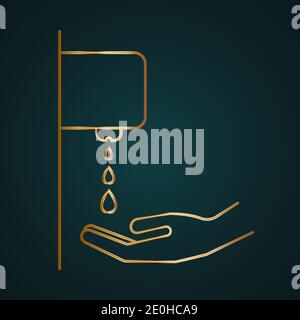 Hand hygiene cleaning vector icon. Gold metal with dark background Stock Vector