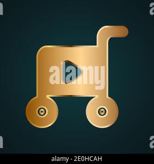 Cart with play button cart icon vector logo. Gradient gold metal with dark background Stock Vector