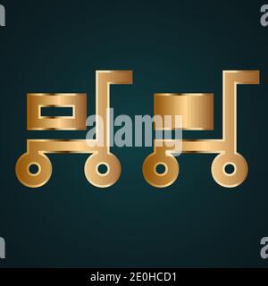 Filled and empty cart icon vector logo. Gradient gold metal with dark background Stock Vector