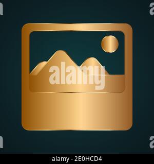 Mountain nature icon vector logo isolated. Gold metal with dark background Stock Vector