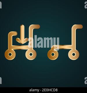 Cart in and out icon vector logo. Gradient gold metal with dark background Stock Vector