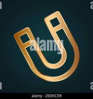 Magnet icon vector logo. Gold metal with dark background Stock Vector