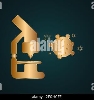 Coronavirus COVID-19 research vaccine vector. Gold metal with dark background Stock Vector