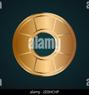 Lifebuoy icon vector logo. Gold metal with dark background Stock Vector