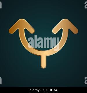 Two way & exchange Arrow vector icon. Gradient gold metal with dark background Stock Vector