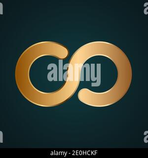 Infinity sign icon vector. Gold metal with dark background Stock Vector