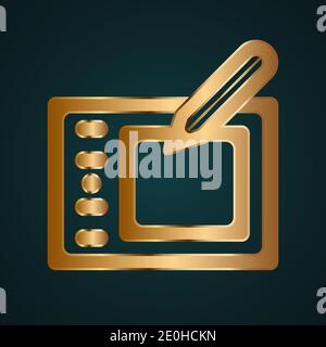 Graphic tablet icon vector logo. Gold metal with dark background Stock Vector