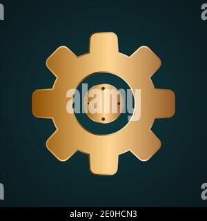 Setting, cogwheel icon vector logo. Gold metal with dark background Stock Vector
