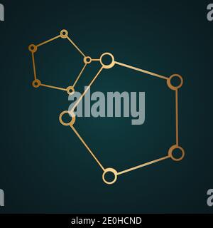 Abstract molecules and global social media communication vector. Gradient gold metal with dark background Stock Vector