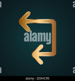 Two side arrow vector icon. Gold metal with dark background Stock Vector