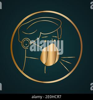 Man Coughing with face mask vector. Gold metal with dark background Stock Vector