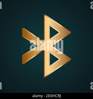 Bluetooth icon vector logo. Gradient gold metal with dark background Stock Vector