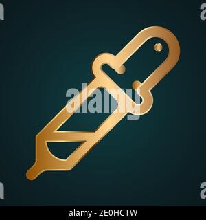Eye dropper vector icon. Gold metal with dark background Stock Vector