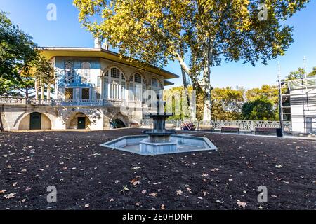 Istanbul, Turkey, Tower of Justice at the Topkapi Palace Museum with tourists, landscape on October 31 2019 in Istanbul, Turkey Stock Photo
