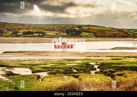 A view of Patch and the Teifi Estuary from Poppit near Cardigan in West Wales at low tide Stock Photo