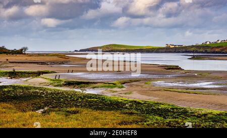 The mud flats in Cardigan Bay, West Wales between St Dogmaels and Poppit Sands at low tide Stock Photo
