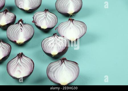 sweet red onions on background Stock Photo