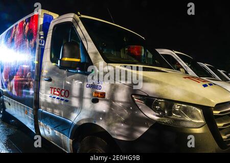 Cambridge , Uk , England, 31-12-2020, Over night secure parking area for delivery vans that deliver online shopping to customers Stock Photo