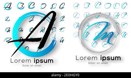 a collection of handwritten logos on a circular brush background. letter logos collection Stock Vector