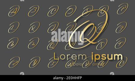 calligraphy abc lettering design collection with golden circular line design vector illustration. letter logos collection Stock Vector