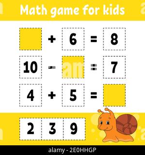 Math game for kids. Education developing worksheet. Activity page with pictures. Game for children. Color isolated vector illustration. Funny characte Stock Vector