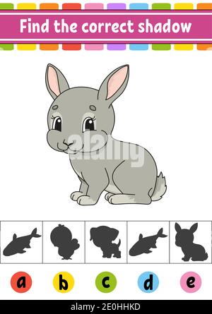 Find the correct shadow. Education developing worksheet. Activity page. Color game for children. Isolated vector illustration. Cartoon character. Stock Vector