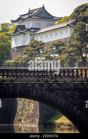 Tokyo / Japan - April 22, 2018: Seimon Ishibashi bridge and the Imperial Palace in Tokyo, Japan Stock Photo