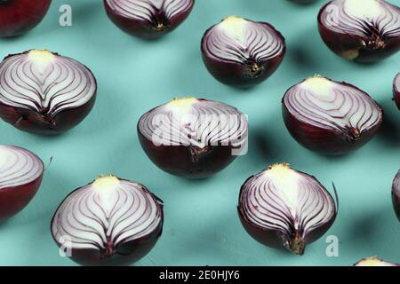 sweet red onions on background Stock Photo