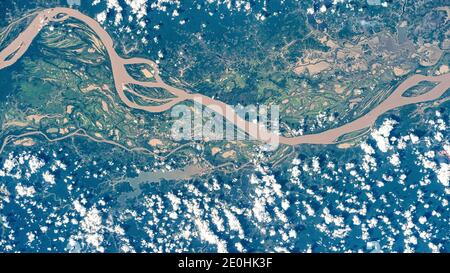 Amazon river from space. Artist interpretation with digital techniques applied. Elements of this image furnished by NASA Stock Photo