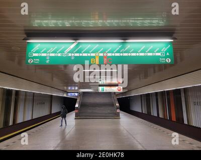 Prague metro underground green line stations Stock Photo