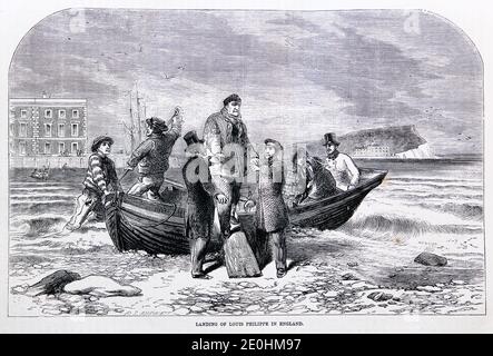 Illustration: The landing of King Louis Philippe I in England after his abdication from the French throne following the French Revolution of 1848. Stock Photo