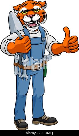Tiger Bricklayer Builder Holding Trowel Tool Stock Vector