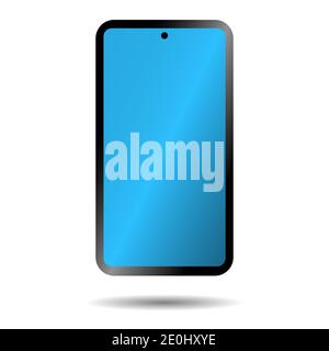 Touchscreen smartphone with blank blue display and punch hole camera camera vector icon Stock Vector