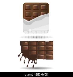 Opened chocolate bar and melted version vector icon Stock Vector