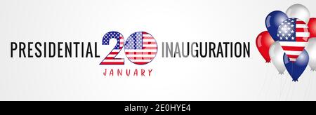 Presidential Inauguration USA 2021, January 20 poster. Social distancing concept US president inauguration with text and balloons with flag. Isolated Stock Vector