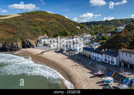 Llangrannog is a small, coastal village and seaside resort in Ceredigion, seven miles south of New Quay on the Wales Coast Path. Stock Photo