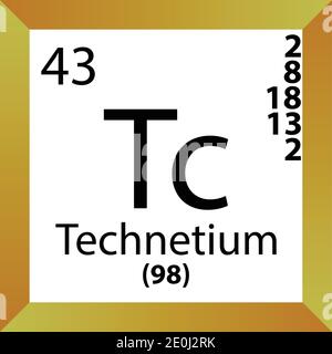 Tc Technetium Chemical Element Periodic Table. Single vector illustration, colorful Icon with molar mass, electron conf. and atomic number. Stock Vector