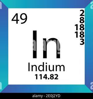 In Indium Chemical Element Periodic Table. Single vector illustration, colorful Icon with molar mass, electron conf. and atomic number. Stock Vector