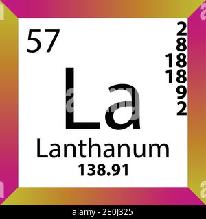 La Lanthanum Chemical Element Periodic Table. Single vector illustration, colorful Icon with molar mass, electron conf. and atomic number. Stock Vector