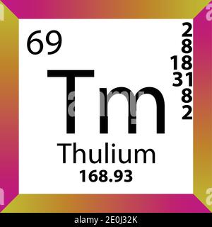 Tm Thulium Chemical Element Periodic Table. Single vector illustration, colorful Icon with molar mass, electron conf. and atomic number. Stock Vector