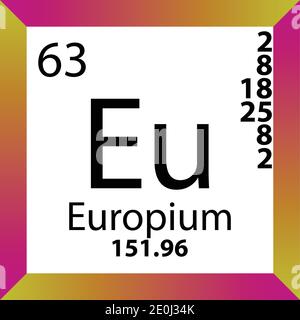 Eu Europium Chemical Element Periodic Table. Single vector illustration, colorful Icon with molar mass, electron conf. and atomic number. Stock Vector
