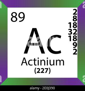 Ac Actinium Chemical Element Periodic Table. Single vector illustration, colorful Icon with molar mass, electron conf. and atomic number. Stock Vector