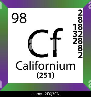 Cf Californium Chemical Element Periodic Table. Single vector illustration, colorful Icon with molar mass, electron conf. and atomic number. Stock Vector