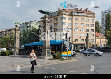 Traffic on Eagles' bridge in Sofia, the capital of Bulgaria Stock Photo