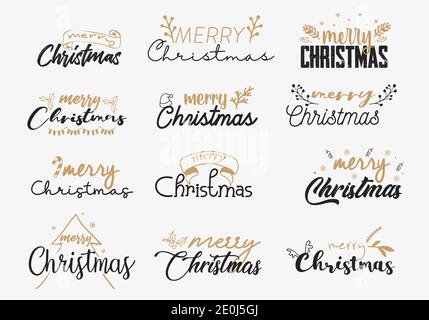 Merry Christmas - collection of icons with decorations and greetings. Vector. Stock Vector