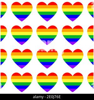 Seamless Rainbow Colored Hearts Rainbow-Flag Gay LGTB white Background Vector Pattern Stock Photo