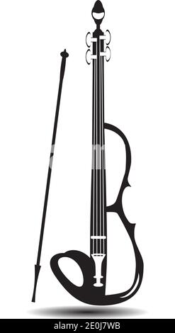 Electric violin with bow, vector black and white illustration Stock Vector