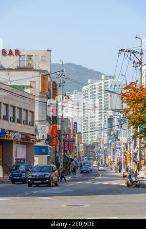 BUSAN, KOREA,OCTOBER 29, 2019: View of a narrow street in the center of Busan, Republic of Korea Stock Photo