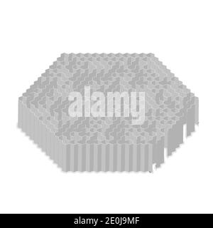 Complicated gray hexagon labyrinth in isometric view isolated on white Stock Vector