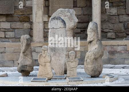 Stone sculptures in the ancient caravanserai in the Old City, Baku, Azerbaijan Stock Photo